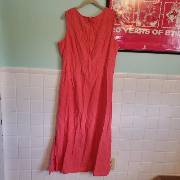 Vintage 90s Pink Faint Floral Pattern Sleeveless Side Slit A Line Maxi Dress - Picture 4 of 9